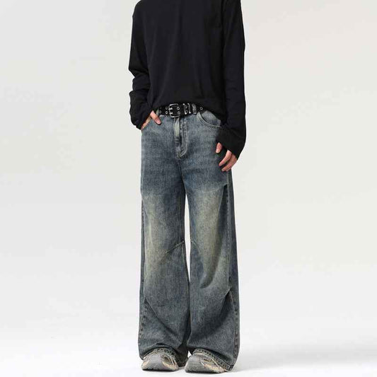 Men's Retro Straight Jeans With Deconstructive Design MuddyStock