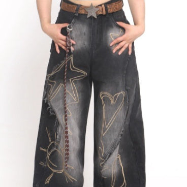 Deconstructed Washed Jeans For Women