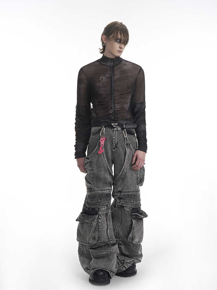 Half Turtleneck Mesh Zipper Bottoming Shirt For Men null