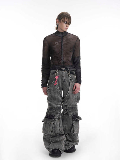 Half Turtleneck Mesh Zipper Bottoming Shirt For Men null