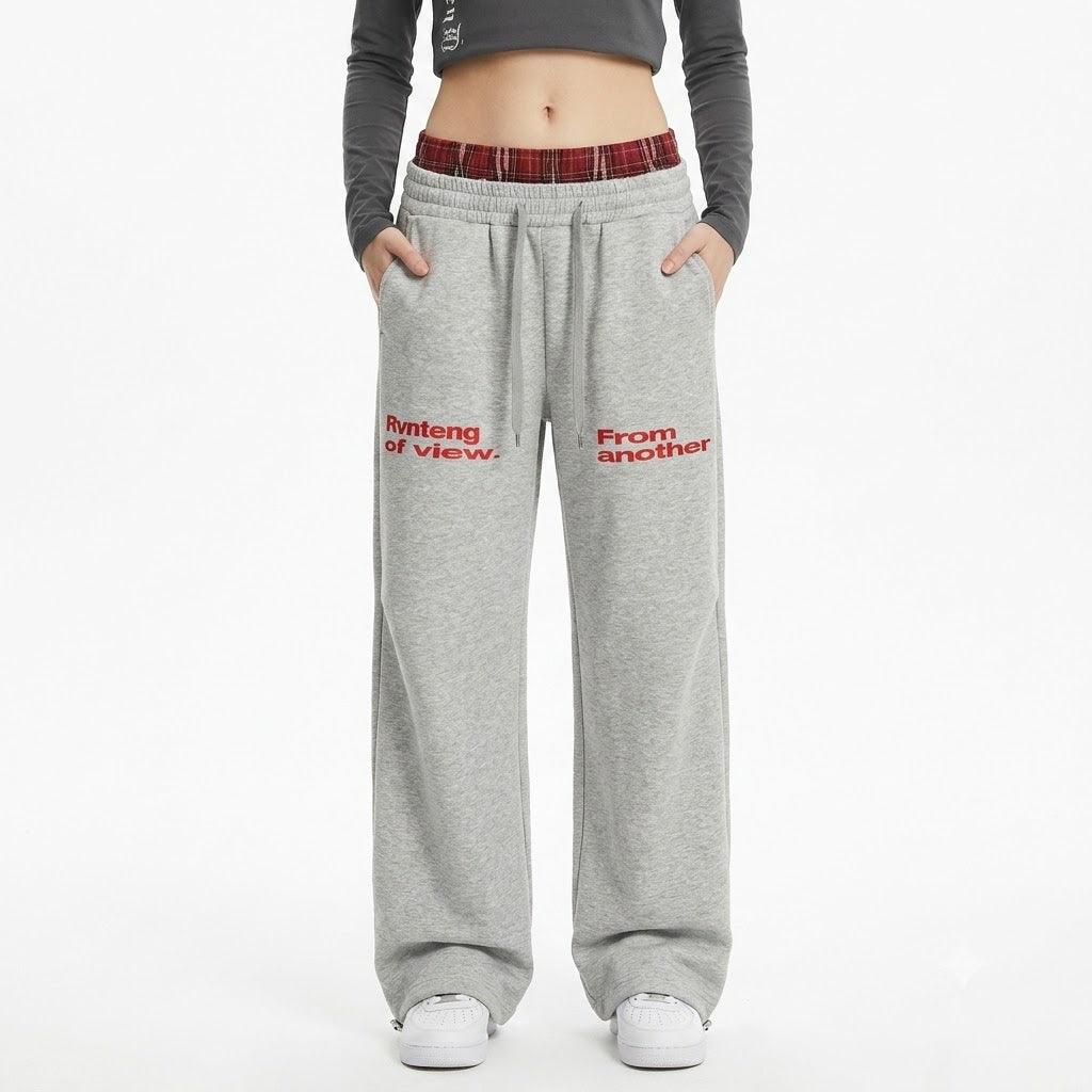 Fake two piece checkered spliced double leg pants for women | MuddyStock Originals