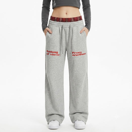 Fake two piece checkered spliced double leg pants for women | MuddyStock Originals