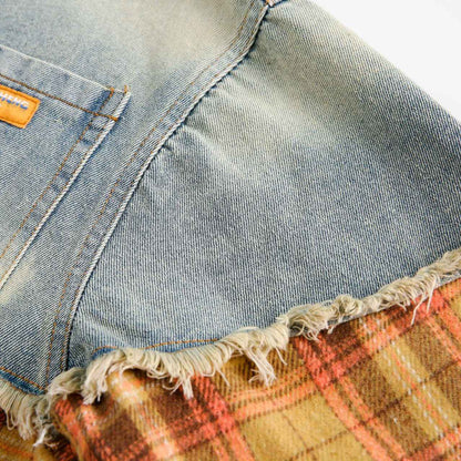 American Retro Loose Stitching Plaid Long Sleeve Shirt For Women null