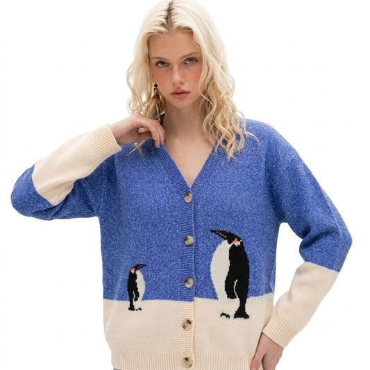 Cartoon contrasting penguin sweater for women | MuddyStock Originals