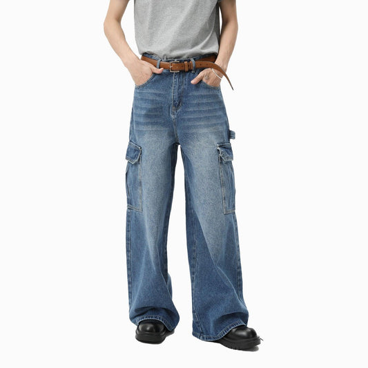 Wide-leg Multi-pocket Straight-leg Work Pants For Men