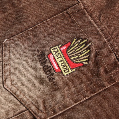 Retro Punk Washed And Worn Contrast Color Lapels Denim Jacket Coat For Women MuddyStock null