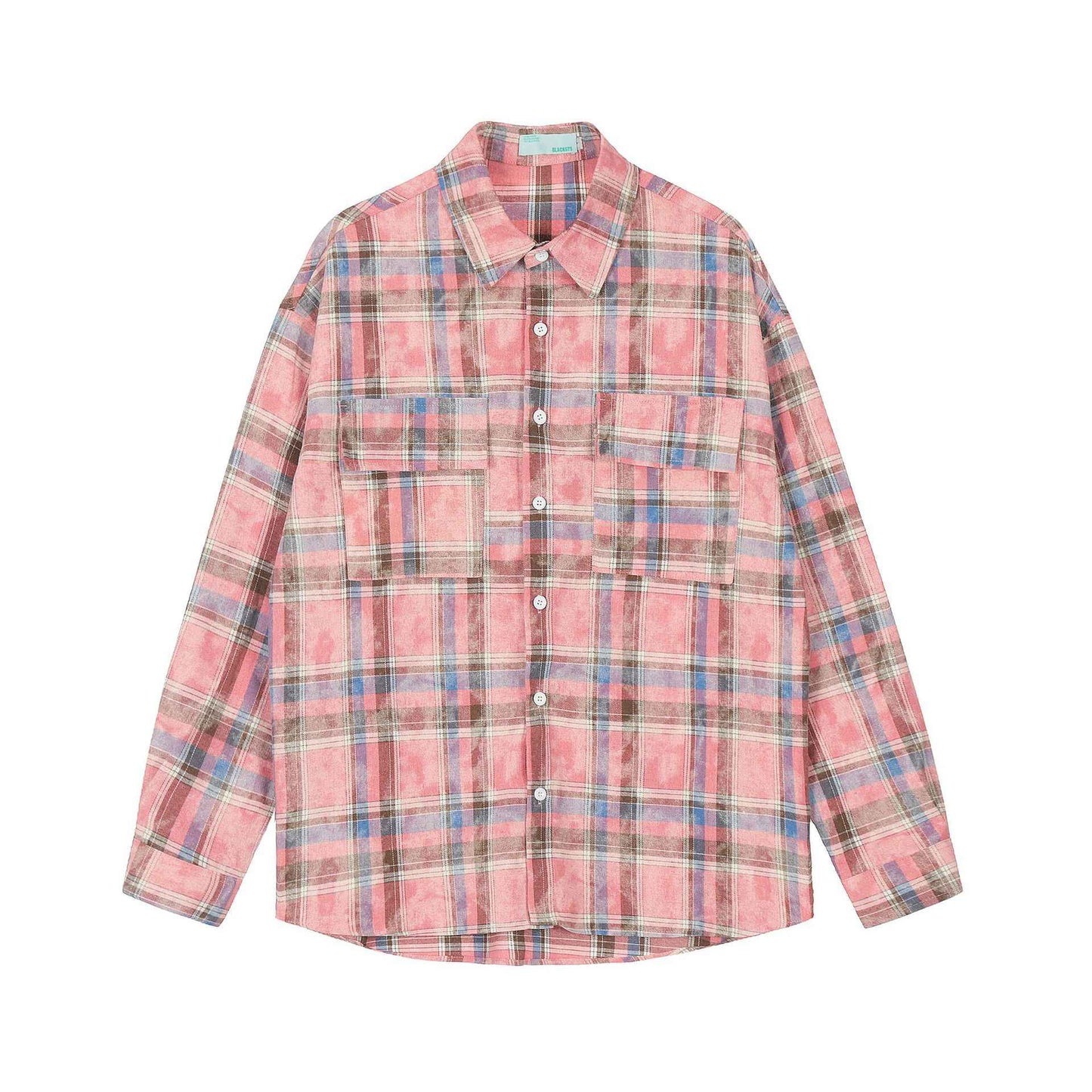 Plaid Autumn Loose Men's Shirt Pink null