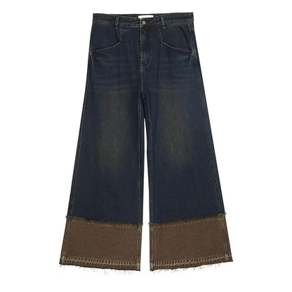 Brown Blue Nano Washing Mouth Reverse Stitching Raw Hem Jeans For Men And Women Brown And Blue MuddyStock