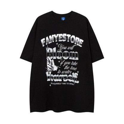 Butterfly Print Loose Short Sleeve For Men Black MuddyStock