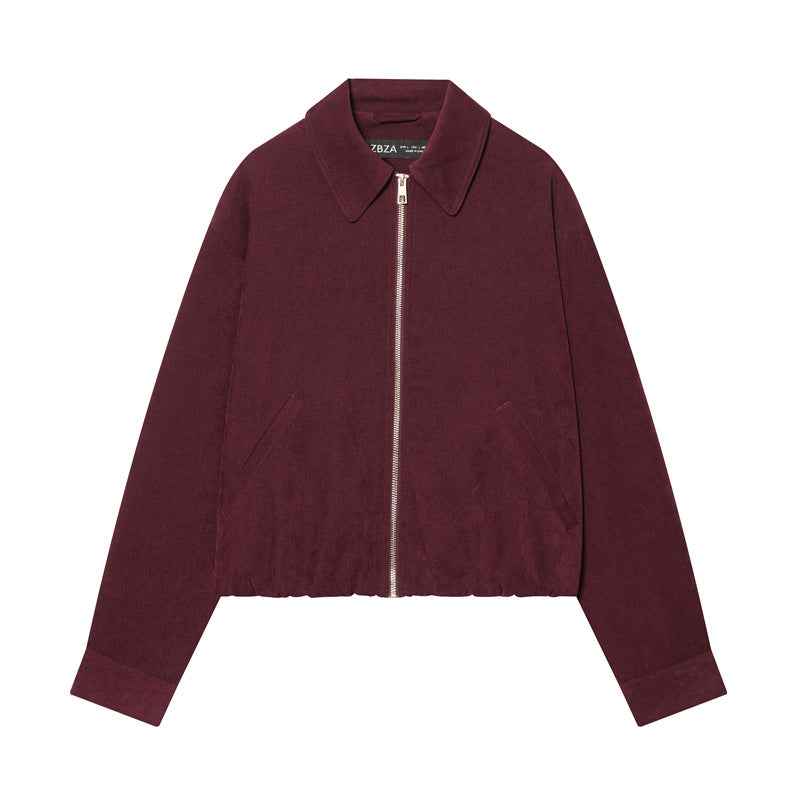 European And American Style Top Jacket For Women Wine Red Coat