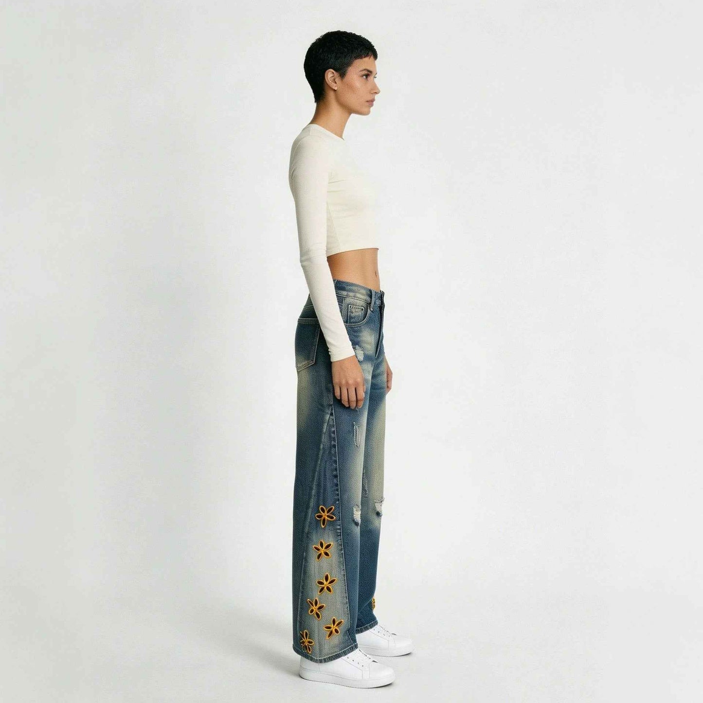 Retro Distressed Womens Denim Jeans