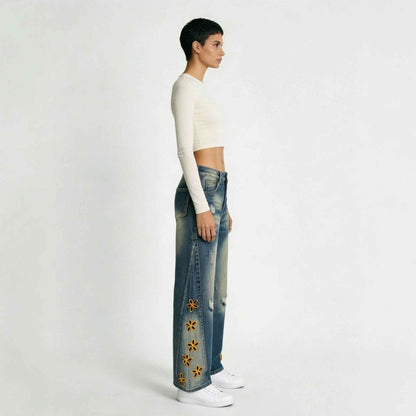 Retro Distressed Womens Denim Jeans