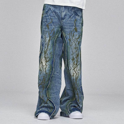 American Street Dirtyfit Heavy Industry Washed Distressed Wide Leg Jeans Blue MuddyStock