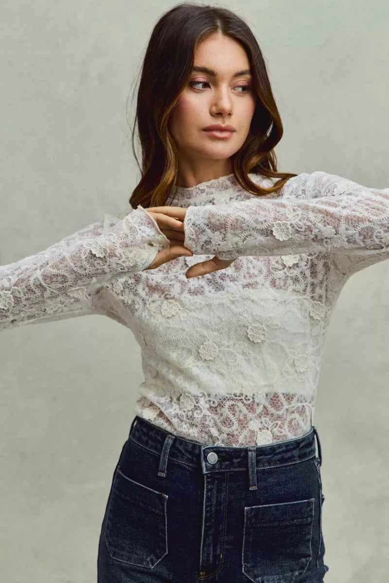 Lace Long Sleeve Floral Layering Top Trendsi