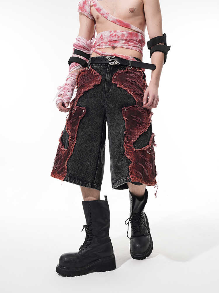 Distressed Brushed Stitching Denim Cropped Pants For Men