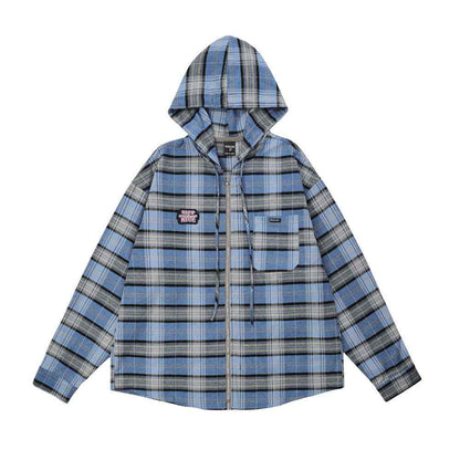 Striped Plaid Hooded Shirt For Men null