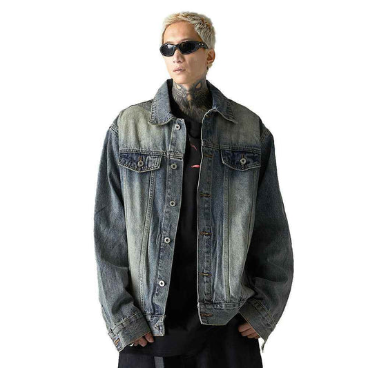 Washed And Worn Denim Clothes Jacket Men's Punk MuddyStock