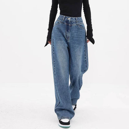Women's Autumn Niche Loose Wide Leg Leisure Jeans Blue MuddyStock
