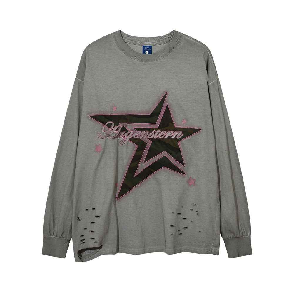 Women's Ripped Long Sleeved T-shirt Gray MuddyStock