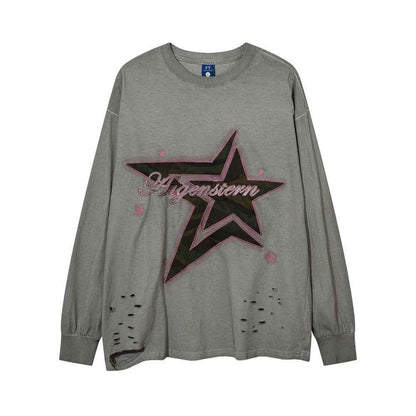 Women's Ripped Long Sleeved T-shirt Gray MuddyStock
