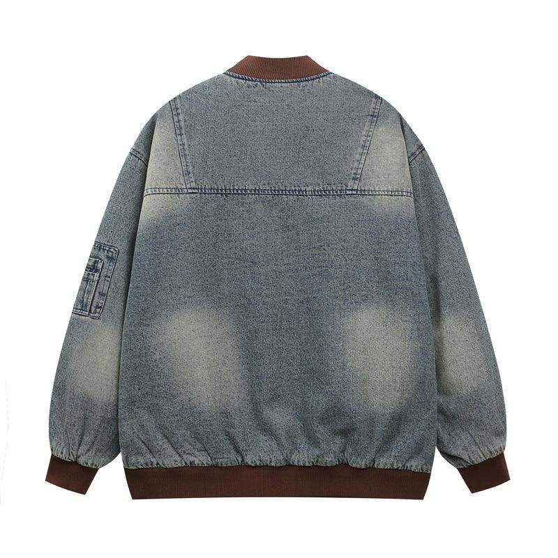 Letter Patch Embroidered Denim Baseball Jacket For Men null