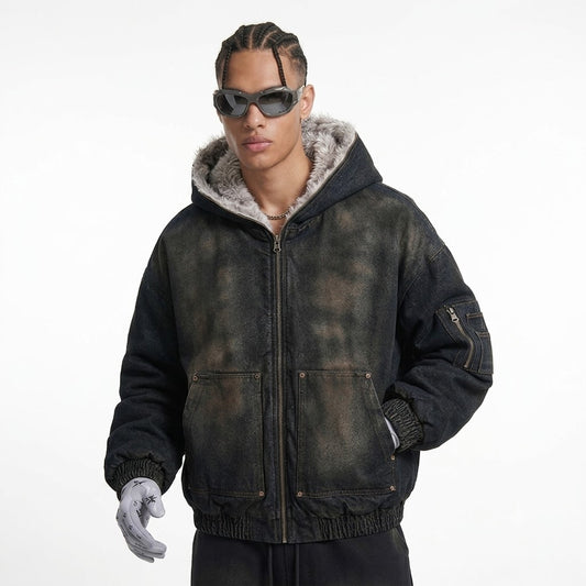Distressed Dirty Denim Hoodie For Men