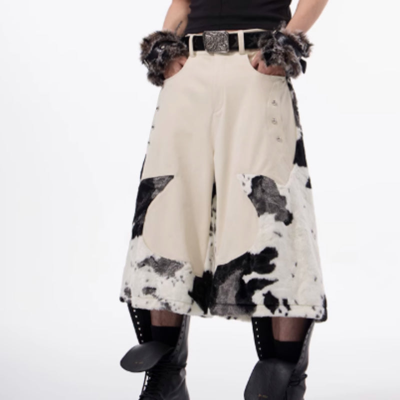 Stitching Milk Fiber Fur Cropped Pants For Men PICTURE COLOR All Products