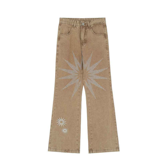 Women's Loose Star Printed Jeans Yellow
