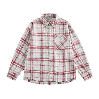 American Retro Plaid Women's Loose Casual Long Sleeve Shirt null
