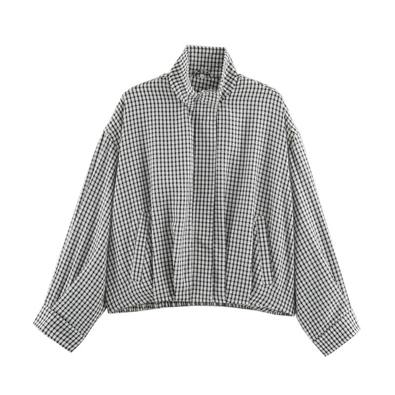 Womens Plaid Aviator Jacket From Europe And America Black White All Products
