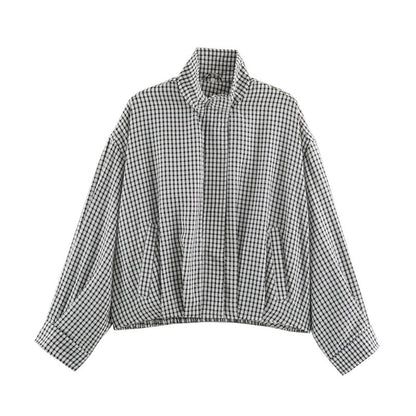 Womens Plaid Aviator Jacket From Europe And America Black White All Products