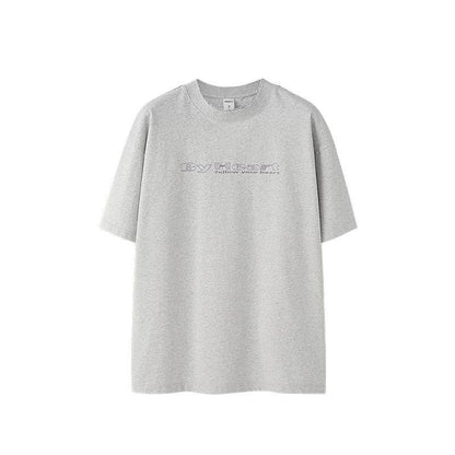 Worn Washed Embroidered T-shirt For Men Oat Gray MuddyStock