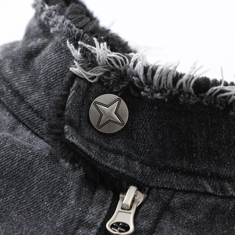 Washing Gradient Frayed Hem Denim Jacket For Women MuddyStock null