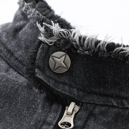 Washing Gradient Frayed Hem Denim Jacket For Women MuddyStock null