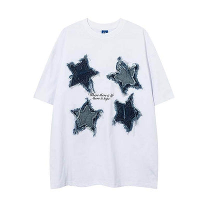 Vintage Patch Five-pointed Star Short Pomelo T Shirt For Men And Women MuddyStock
