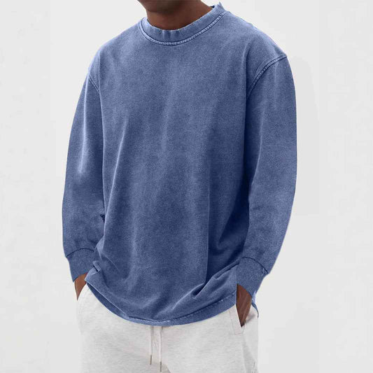 Washed Old Solid Color Men's Long-sleeved T-shirt MuddyStock
