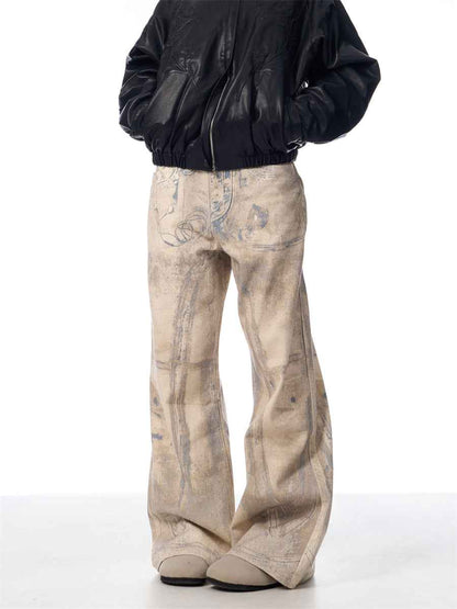 Retro Full Printed Washed Jeans For Men And Women MuddyStock