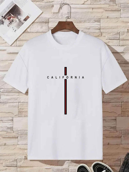 Men's Letter Vertical Line Printing Casual All-match Short-sleeved MuddyStock