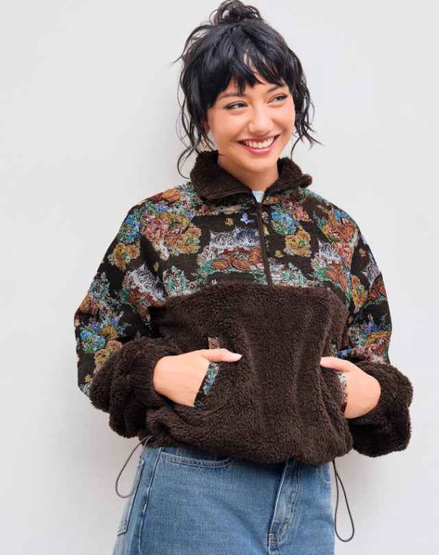 Women's Turn-down Collar Floral Cat Tie Hoodie MuddyStock