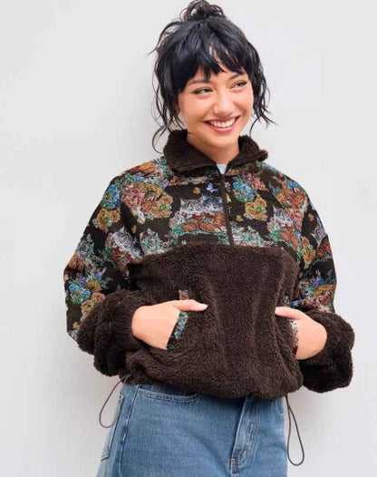 Women's Turn-down Collar Floral Cat Tie Hoodie MuddyStock