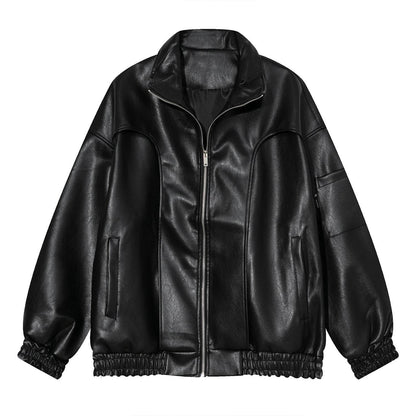 Winter Loose Leather Jacket For Men Black MuddyStock