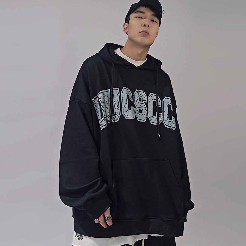 American High Street Patch Printed Fashion Brand Hooded Sweater Black MuddyStock