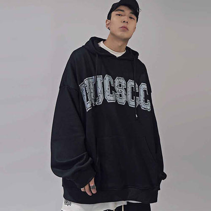 American High Street Patch Printed Fashion Brand Hooded Sweater Black MuddyStock