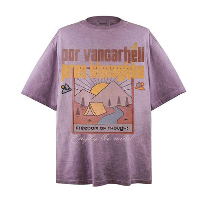 Cartoon Print Gradient Tie-dye T-shirt For Men null