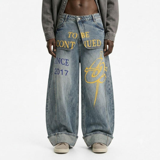 Letter printed curved knife jeans for men | MuddyStock Originals