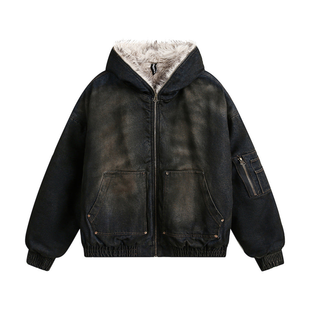 Distressed Dirty Denim Hoodie For Men Blue