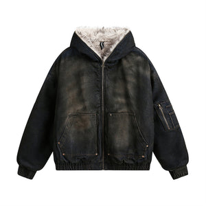 Distressed Dirty Denim Hoodie For Men Blue