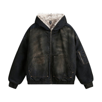 Distressed Dirty Denim Hoodie For Men Blue