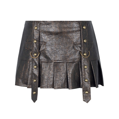 Heavy Wash Leather Skirt For Women Wash off brown gold All Products