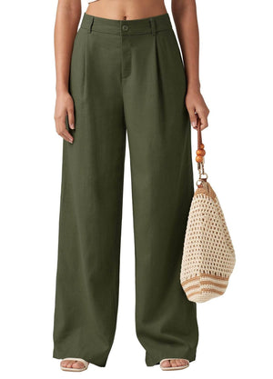 Loose Casual And Comfortable Pocket Straight-leg Pants For Women Army Green